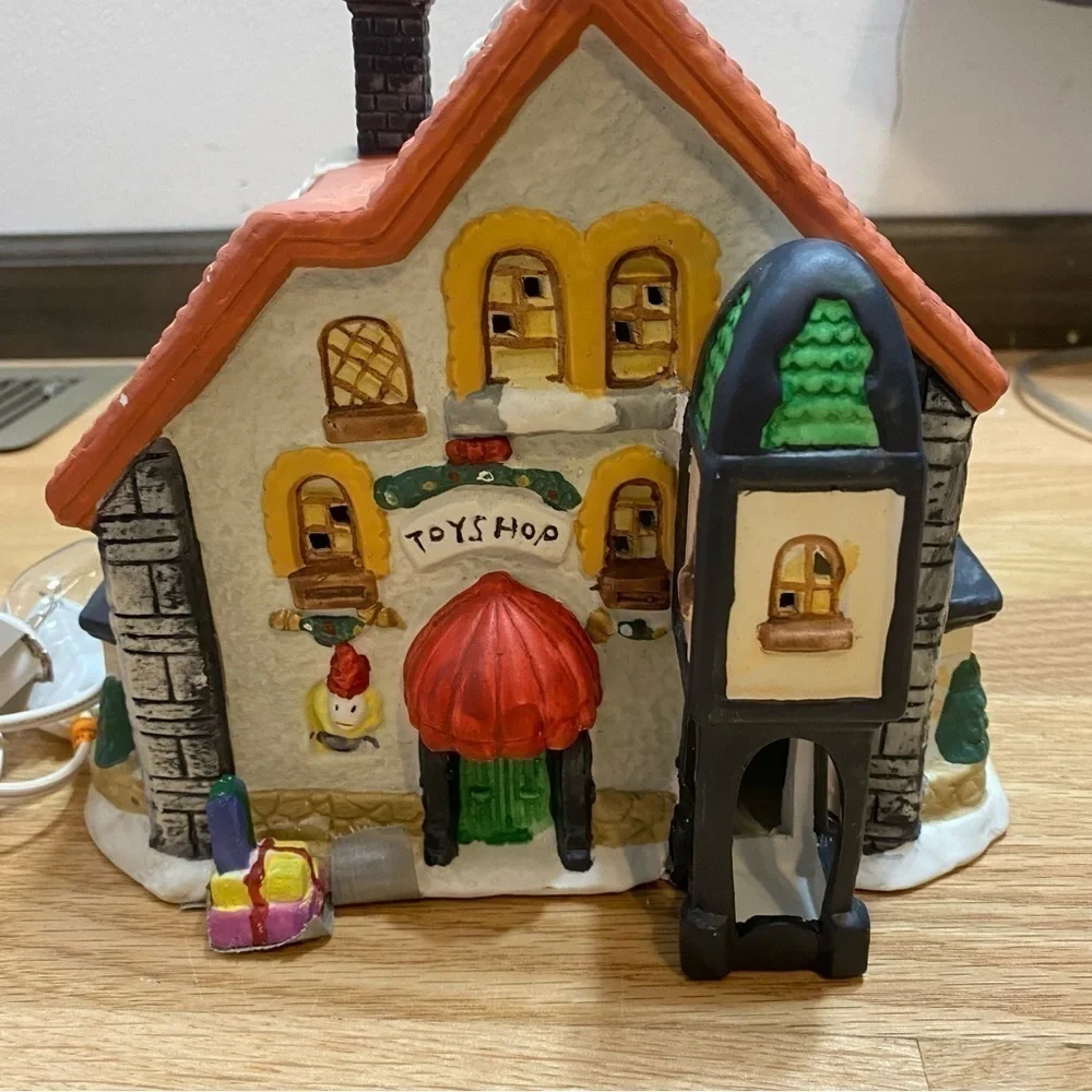 Vintage Ceramic Hand Painted Toy Shop Lighted Christmas Village House